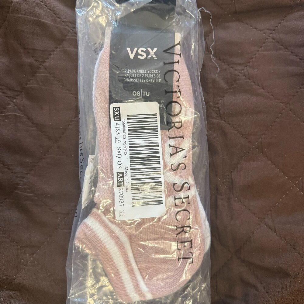 Victoria's Secret VSX 2-PK Ankle Socks OS - Light Pink & VS White - NWT